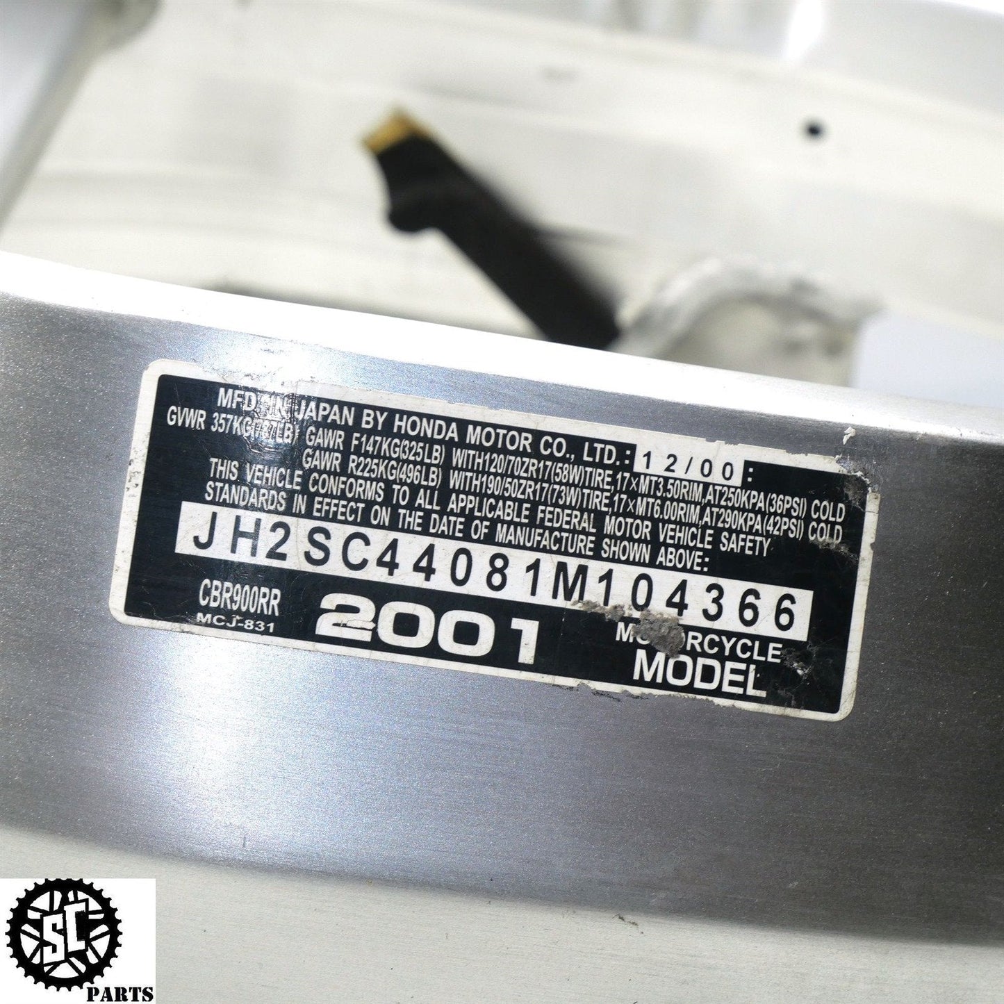 00 01 HONDA CBR929 RR MAIN FRAME CHASSIS *C* H34 - SALVAGECYCLEPARTS