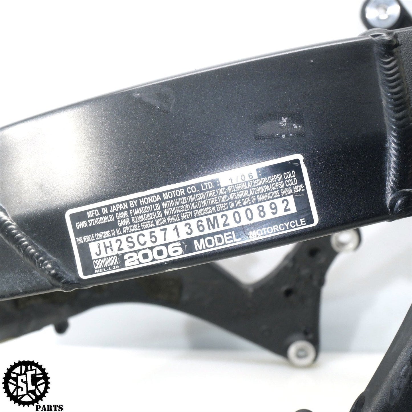 06 07 HONDA CBR1000RR FRAME CHASSIS *S* H11 - SALVAGECYCLEPARTS